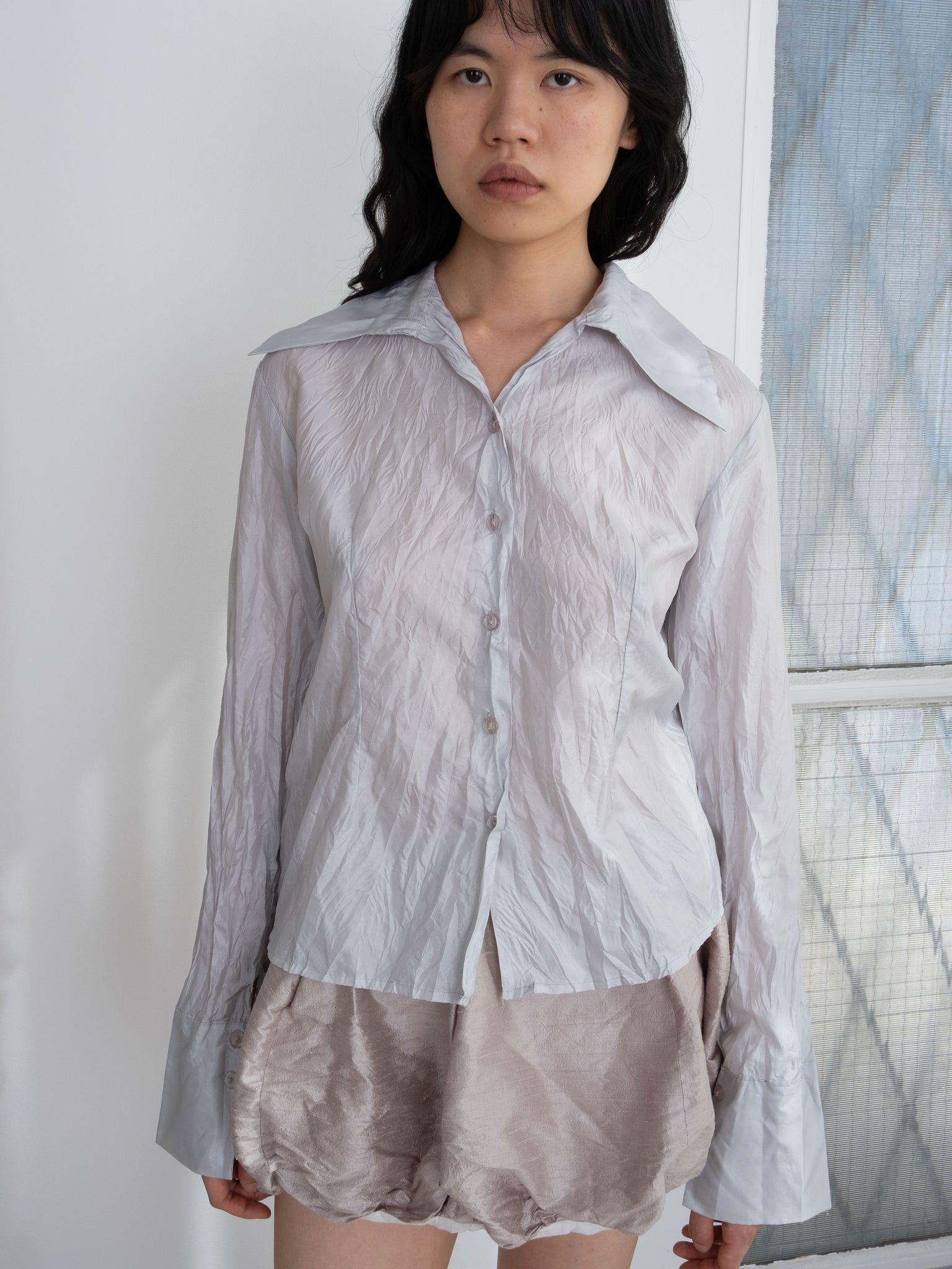 0349 / Wrinkled Metallic Blouse