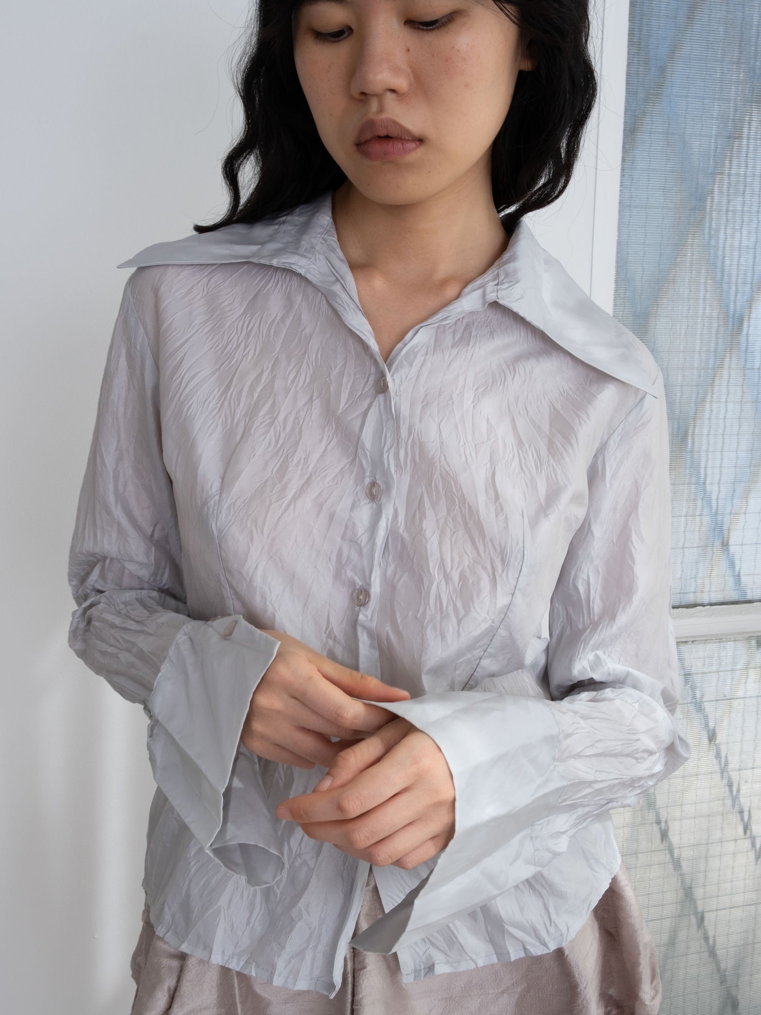 0349 / Wrinkled Metallic Blouse