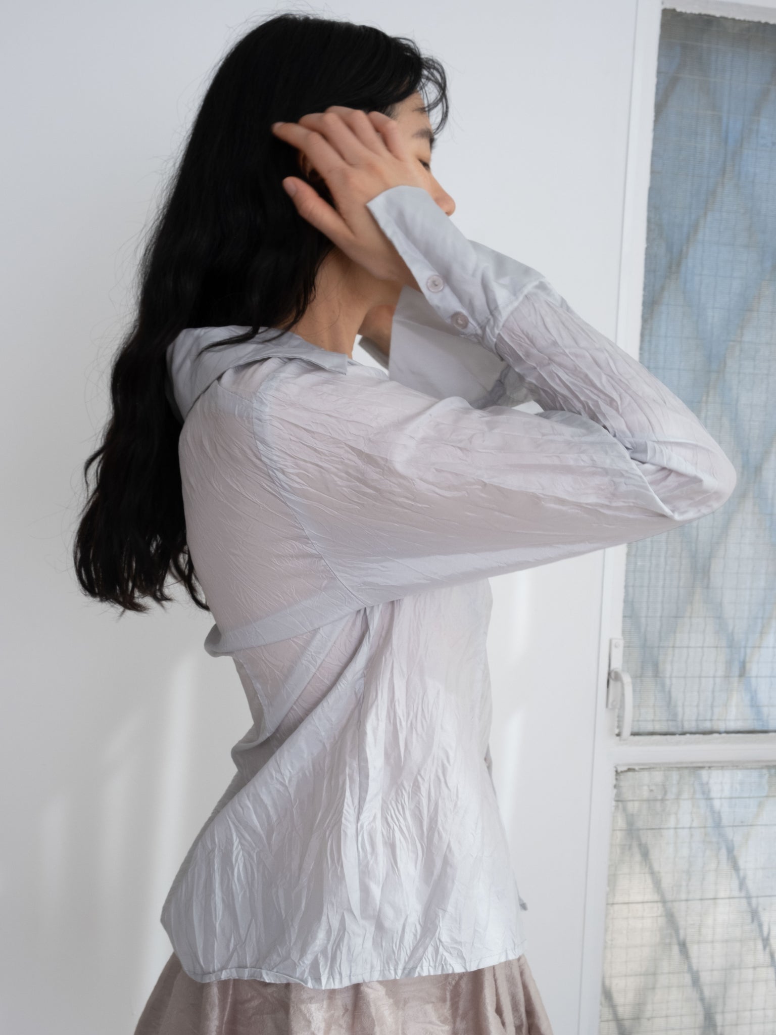 0349 / Wrinkled Metallic Blouse