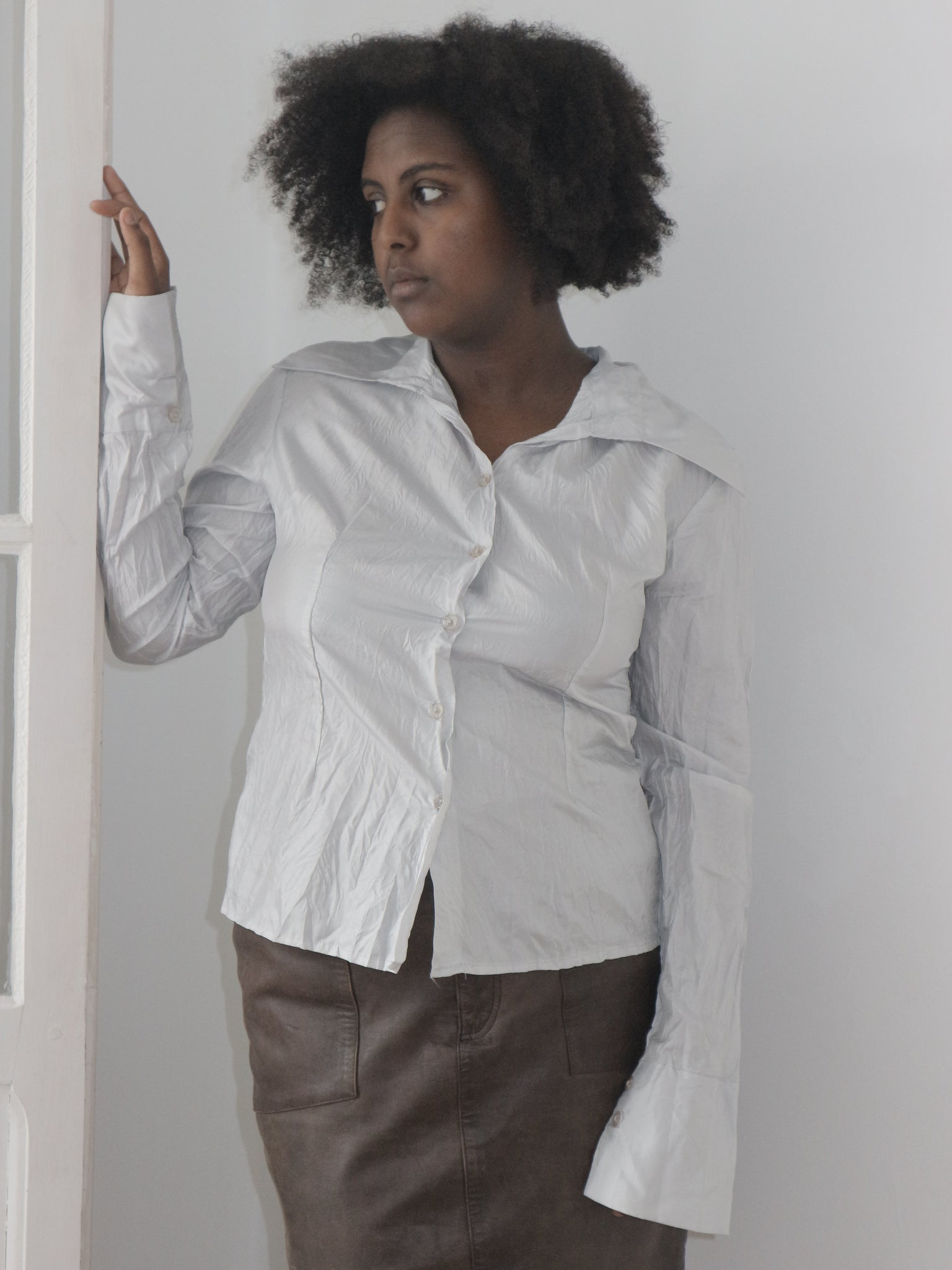 0349 / Wrinkled Metallic Blouse